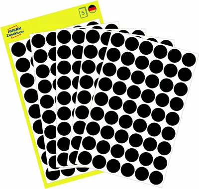Produktbild von Avery Zweckform 3140, Markierungspunkte, ? 12 mm, 270 Markierungspunkte / 5 Bögen, Schwarz