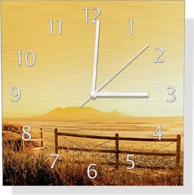 Produktbild von Wallario Design Wanduhr Strand in Südafrika I - Himmel in orange aus Aluverbund, Größe 30 x 30 cm