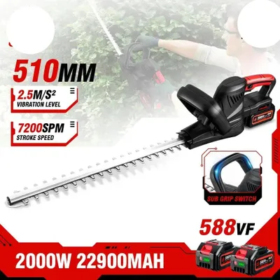 Immagine prodotto di Potatore elettrico per siepi - Potatore a batteria per siepi - Potatore per siepi - Tagliabordi per siepi - 2000W - Lama a doppio taglio da 51 cm