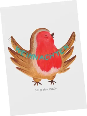 Produktbild von Mr. & Mrs. Panda Postkarte Rotkehlchen Weihnachten - Weiß - Geschenk, Grußkarte, Postkarten, Winter, Frohe, Ansichtskarte, einzelkarte, Heiligabend, Weihnachtsgruß, Vogel
