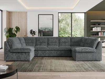 Produktbild von Sofa XXL U-Form Beige, Wohnlandschaft U Form mit Schlaffunktion, Sofa mit Schlaffunktion, Schlafsofa, Wohnzimmer Couch mit schlaffunktion - Morbido U - Dunkelgrau Cord