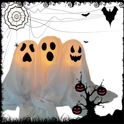 Image de Décorations d'Halloween – Décorations d'intérieur pour Halloween – Lot de 3 à réaliser soi-même avec des fantômes effrayants – Fantôme effrayant pour l'intérieur et l'extérieur, 3