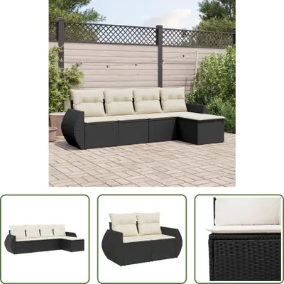 Produktbild von The Living Store 5-tlg. Garten-Sofagarnitur mit Kissen Schwarz Poly Rattan