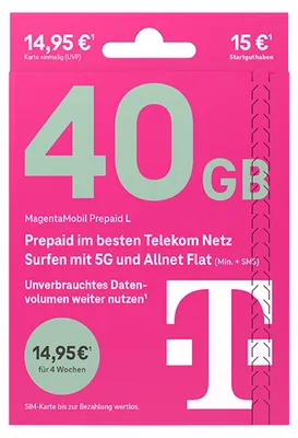 Produktbild von Telekom MagentaMobil Prepaid L Simkarte Prepaidkarte mit 15 € Startguthaben