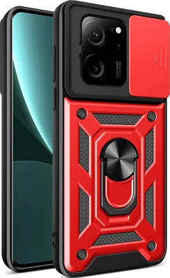 Produktbild von Hülle für Xiaomi 13T / 13T Pro / Redmi K60 Ultra mit Ring Ständer Halter Dia Kameraschutz TPU PC Hybrid Handyhülle Rot