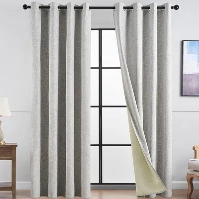 Imagen del producto de Cortinas opacas Famanu, 100% bloquean la luz, color beige y blanco, juego de 2, 140 x 240 cm