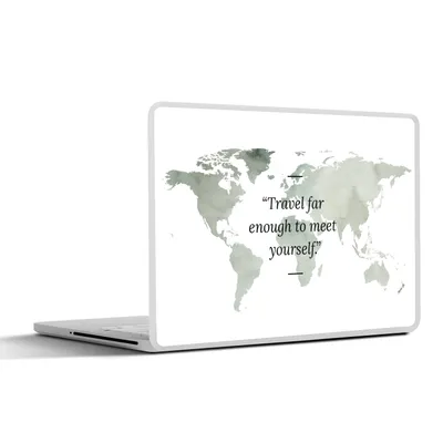 Produktbild von MuchoWow® Laptop Aufkleber Sticker Cover Weltkarte - Aquarell - Zitate 32.5x23.5 cm - Sticker für Laptop - Selbstklebend