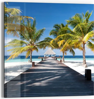 Produktbild von DEQORI Glasbild Echtglas 30x30 cm 'Tropischer Strandaufgang' Wandbild Bild modern Deko