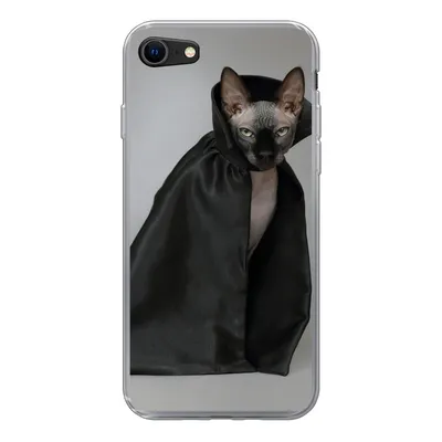Produktbild von MuchoWow® Handyhülle Schutzhülle Hülle für iPhone SE 2022 Katze - Umhang - Schwarz Silikon Softcase Handy Hülle - Schutzhülle