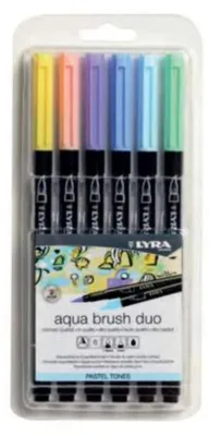 Imagen del producto de Rotuladores tipo pincel Aqua Brush, set de 6, colores pastel, con doble punta