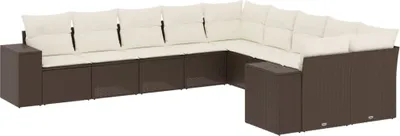 Image de vidaXL Ensemble de salon de jardin 10 pièces avec coussins Marron Poly Rattan