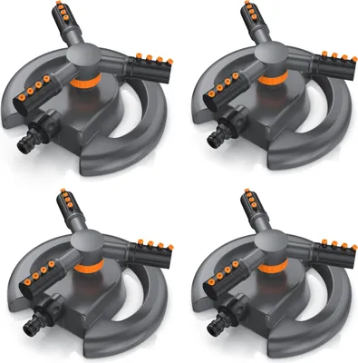 Produktbild von Brandson Kreisregner, Sprühregner, Garten Sprinkler, 360° Rasensprenger, 3 Arm Rasensprinkler rotierend, bis 314 m², 4er Set, 10 m Reichweite, Gardena kompatibel