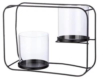 Image de Gilde, bougeoir rectangulaire, modèle "Rectangle", verre et métal, noir, lot de 2, L. 13 cm, l. 34,4 cm, H. 26 cm. Référence : 51683. Code EAN : 4063387516836