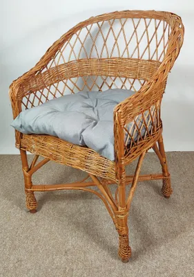 Produktbild von Korbstuhl , Korbsessel Weide , Model Björn , inkl. Polster grau . Rattansessel Björn