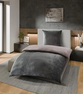 Produktbild von Bettwäsche CASHMERE TOUCH Flanell bicolor anthrazit/silber Wendebettwäsche mit Reißverschluss 135x200cm 80x80cm