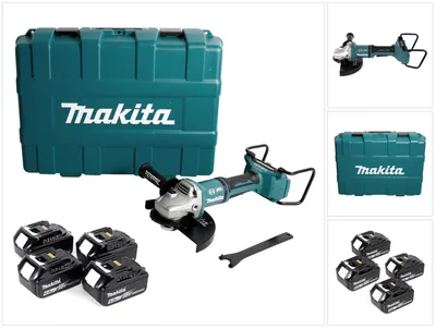 Obrázek produktu pro Makita DGA 900 G4KX2 akumulátorová úhlová bruska 36V ( 2x18V ) 230mm bezkartáčová + 4x baterie 6,0Ah + Ezynut + kufr - bez nabíječky