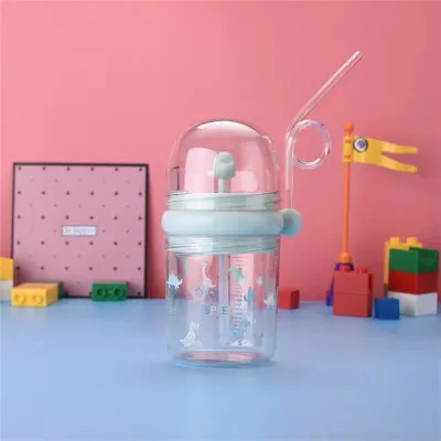 Image de Bouteille d'eau Walspray pour jeunes enfants, tasse à bec d'été en plastique pour enfants avec paille (ruban vert)