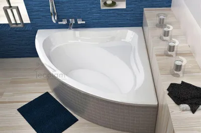 Image de ECOLAM Baignoire d’angle Mia 130x130 cm en acrylique, support de baignoire en polystyrène à carreler, siphon, pieds + silicone