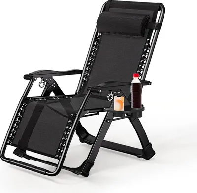 Produktbild von Garten Sonnenliege - Klappliege - Getränkehalter - Nackenkissen - Edelstahlgestell - Mit Armlehnen - Belastbar 150 kg - 177×65×110 cm - Reisweiß