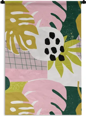 Produktbild von MuchoWow® Wandteppich Wandbehang Tropische Pflanzen - Rosa - Muster 60x90 cm Tapisserie Dekoration Wandtuch - Foto-Teppich - Abwaschbar
