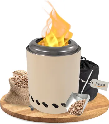 Produktbild von Tischkamin beige für Holzpellets, rauchfreies Tischfeuer, Feuerstelle