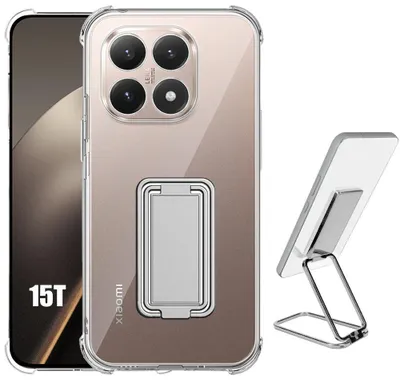 Image de Coque pour Xiaomi 15T, Protection Antichoc Anti-Rayures avec Support Métal Argenté