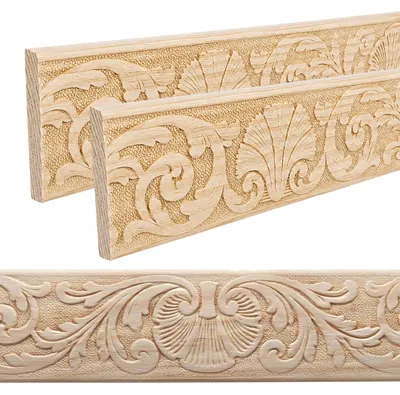 Produktbild von Holz Profilleiste in 51 x 8 x 1000 mm | 2er Set - 2 Meter | Prägeleiste aus Kiefernholz PK-543 mit 3D Ranken-Motiv