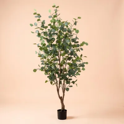 Image de Faux eucalyptus de 140cm en pot - plante artificielle réaliste aux feuilles