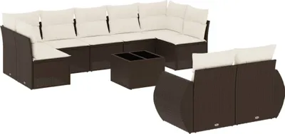 Produktbild von vidaXL 10-tlg. Garten-Sofagarnitur mit Kissen Braun Poly Rattan