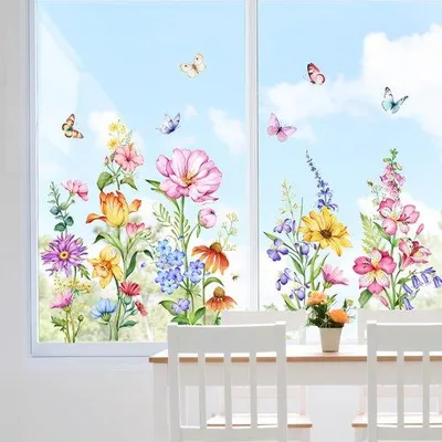 Produktbild von Vlinderblumen Statische Dekorationsfolie Selbstklebend Glanzende Dekorationen für Fenster und Glas