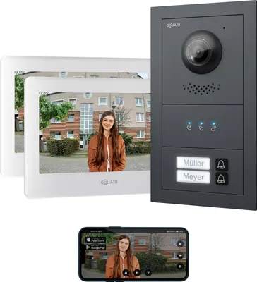 Produktbild von GOLIATH Basic 2-Draht BUS Türsprechanlage | FullHD | App | 150° | 2 Fam | Anthrazit/Weiß | Unterputz
