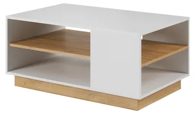 Obrázek produktu pro Konferenční stolek, bílá + lesklá bílá + dub Grandson, 100 x 45,5 x 60 cm