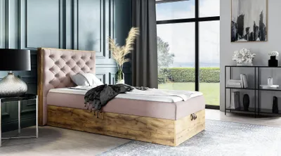 Produktbild von Kontinentales Bett 90x200 CHANTELLE 3 MINI - Wotan Eiche / Rosa + GRATIS Matratzenauflage