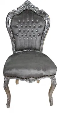 Produktbild von Casa Padrino Barock Esszimmer Stuhl Grau/Silber mit Bling Bling Glitzersteinen - Antik Stil