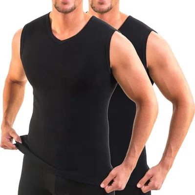 Produktbild von HERMKO 16050 2er Pack Herren Business Unterhemd mit V-Ausschnitt, Größe:D 4 = EU S, Farbe:schwarz