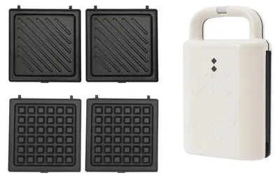 Immagine prodotto di Sandwich maker - Griglia a contatto - 1 sandwich - 600-800 W - 220 V - Piastre intercambiabili - Piastra per cialde - Bianco