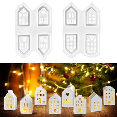 Produktbild von Silikonformen Gießformen Mini Häuser 2er Set 13,5x9x3cm für Gips & Kerzen