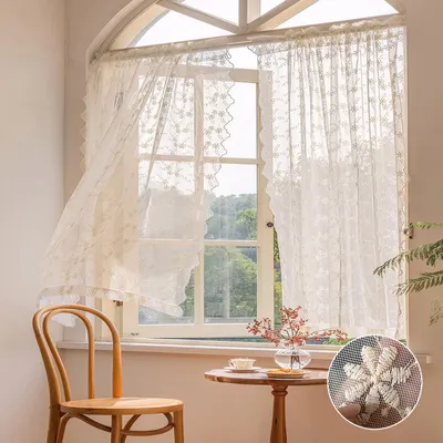Produktbild von 2er Set Vorhang Transparent Blumen Stickerei Landhausstil Voile Gardinen mit Stangentasche für Wohnzimmer Schlafzimmer, B140cmxH175cm