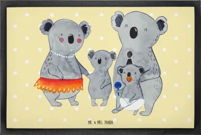 Produktbild von Mr. & Mrs. Panda fußmatte Koala Familie 60 x 90 cm - Gelb Pastell - Geschenk, Mama, Family, Schmutzfangmatte, Muttertag, Kinder, Fußabstreifer, Schmutzfänger