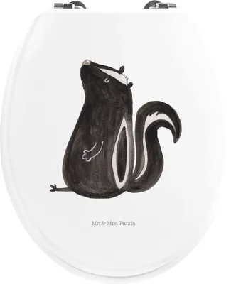 Produktbild von Mr. & Mrs. Panda Toilettendeckel Stinktier Sitzen - Weiß - Geschenk, WC Sitz, deckel holz, Brille, Skunk, Büro, Raubtier, WC-Sitz, Wildtier, Spruch, klo