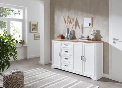 Produktbild von Sideboard "JASMIN" in Artisan/Weiß mit 4 Schubladen und 2 Türen. Abmessungen (BxHxT) 182x102x41 cm