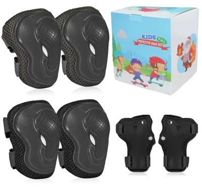 Immagine prodotto di Equipaggiamento di protezione per bambini, età 2-10 anni: ginocchiere, gomitiere e protezioni per polsi, taglia XS, set da 6, colore nero