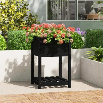 Produktbild von "SALE 2026"Pflanztopf/Blumenkübel Moderne - Pflanzkübel - Blumentopf mit Ablage Schwarz 54x54x81cm Massivholz Kiefer NEU217620 - Beete