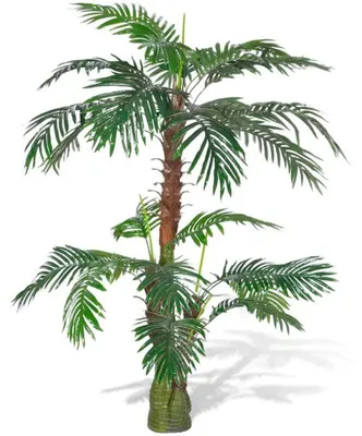 Obrázek produktu pro Umělá palma Cycas – dekorativní umělý strom – výška 150 cm – realistický vzhled – PVC – do obývacího pokoje a kanceláře – armádní zelená