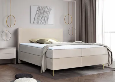 Produktbild von Boxspringbett 180 x 200 cm mit Matratze und Topper, minimalistischem Design, Bonellmatratzen H3 Beige Liguria