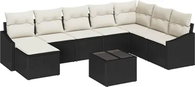 Immagine prodotto di vidaXL Set di divani con cuscini 9 pezzi in polirattan nero