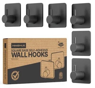 Produktbild von Minismus Selbstklebende Handtuchhaken 6er Set, Schwerlast, Schwarz