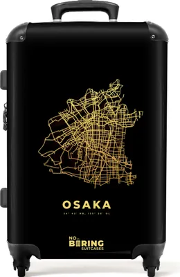 Produktbild von NoBoringSuitcases.com® Großer Koffer - Osaka - Gold - Stadtplan - Japan - Kombinationsschloss TSA - Hartschalen Trolley 4 Rollen - 72 liter - Reisekoffer - 66 cmKoffer Mittelgroß 67x43x25 cm, 72L,