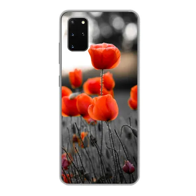 Produktbild von MuchoWow® Handyhülle Schutzhülle Hülle für Samsung Galaxy S20 Plus Rote Mohnblumen vor schwarzem und weißem Hintergrund Silikon Softcase Handy Hülle - Hartschale