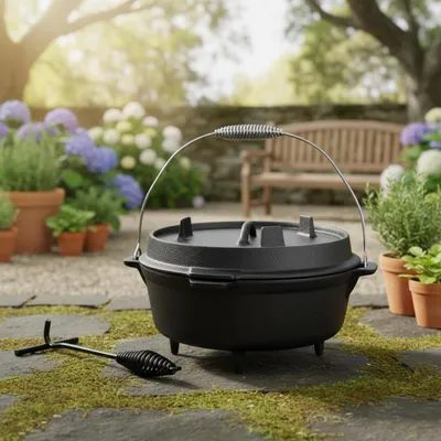 Immagine prodotto di Pentola da cucina Dutch Oven Cucina da campeggio Pentola per stufato Pentola per fuoco Pentola per barbecue BBQ 30x16,5 cm